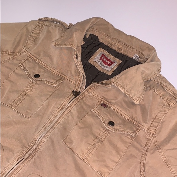 Levi's Insulated Rugged Khaki Insulated Zip-Up Work Casual Jacket L Distressed - Picture 15 of 16